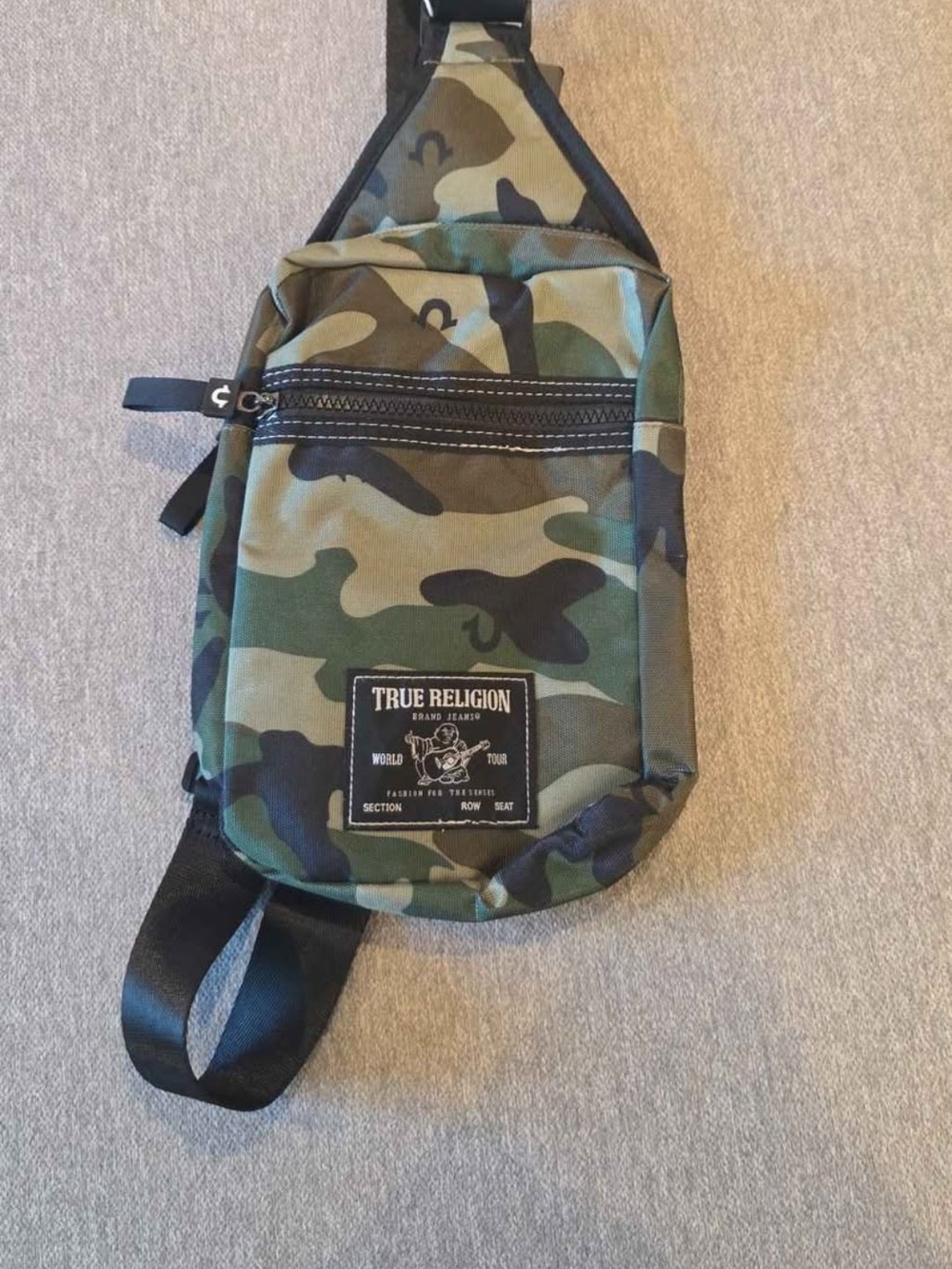 True Religion Camouflage Sling Bag in Green and Brown